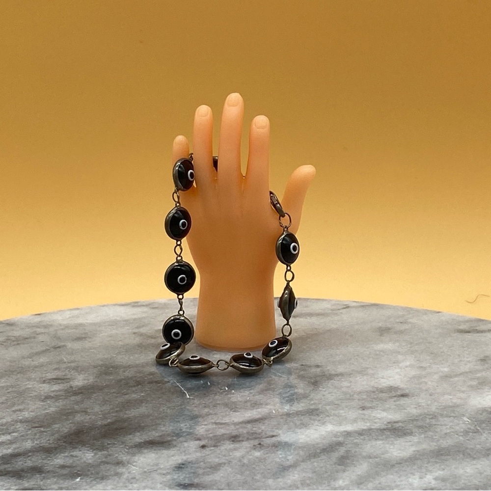 Vintage silver black white Fatima eye beads 925 - 00H02C